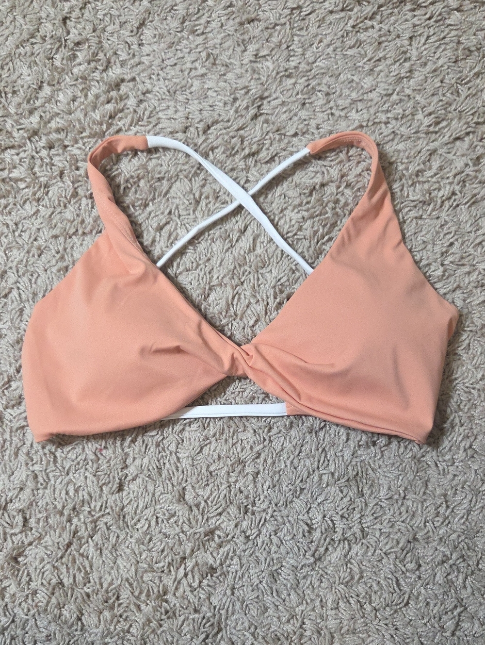 NWOT EMPOWERED FITNESS Peach Crossback Sports Bra with White Straps, SMALL, $60